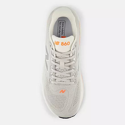 Men's New Balance 860 v15. Grey upper. White midsole. Top view.