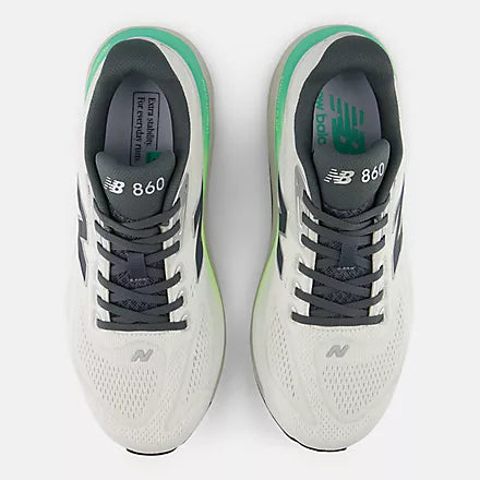 Men's New Balance 860 v15. White upper. White midsole. Top view.