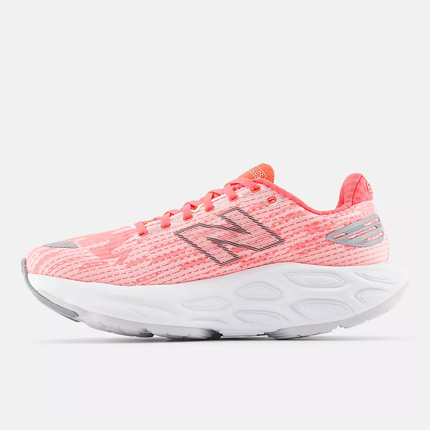 Men's New Balance Balos v1. Pink upper. White midsole. Medial view.