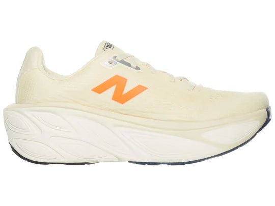 Men's New Balance More v5. Off White upper. White midsole. Medial view.