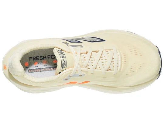 Men's New Balance Fresh Foam X More v5 in Angora/Sea Salt/Hot Mango — top view