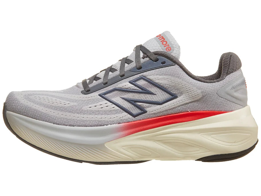 Men's New Balance Fresh Foam X More v6. Grey upper. Off White midsole. Lateral view.