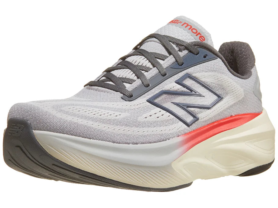 Men's New Balance Fresh Foam X More v6. Grey upper. Off White midsole. Lateral view.