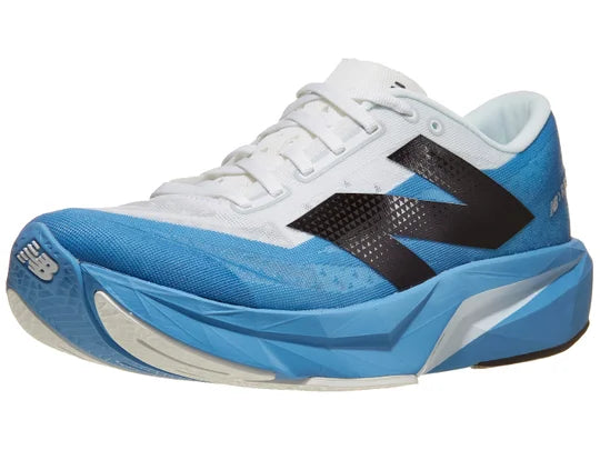 Men's New Balance Rebel v4. Blue/White upper. Blue/White midsole. Lateral view.