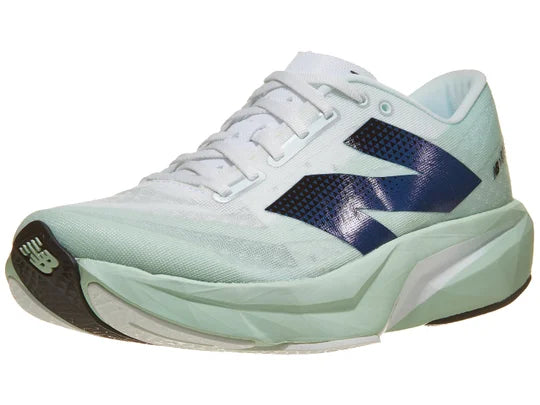 Men's New Balance FuelCell Rebel v4. White upper. Light Green midsole. Lateral view.