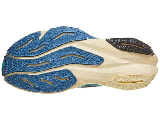 Men's New Balance Rebel v4. Blue upper. Off White midsole. Bottom view.