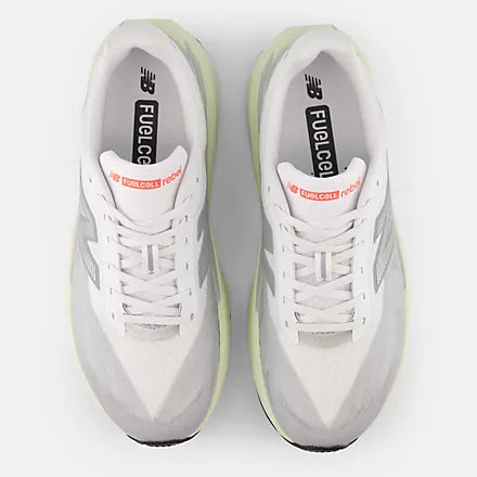 Men's New Balance Rebel v5. Grey upper. Off White midsole. Top view.