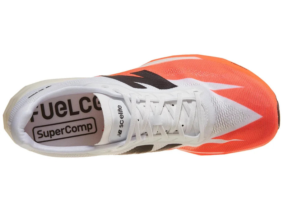 Men's New Balance SuperComp Elite v5. White/Red upper. White/Red midsole. Top view.