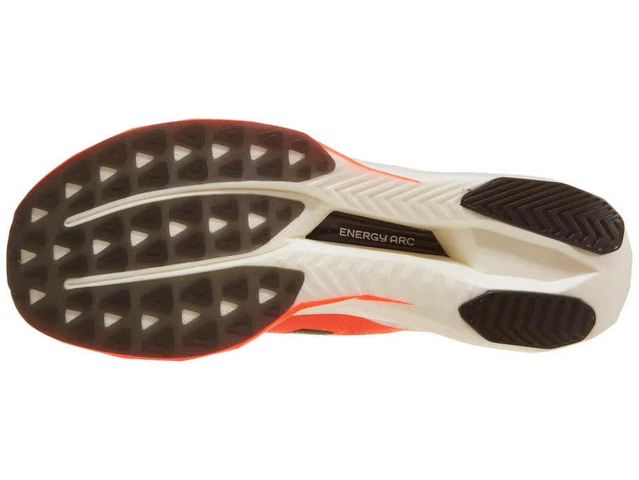 Men's New Balance SuperComp Elite v5. White/Red upper. White/Red midsole. Bottom view.