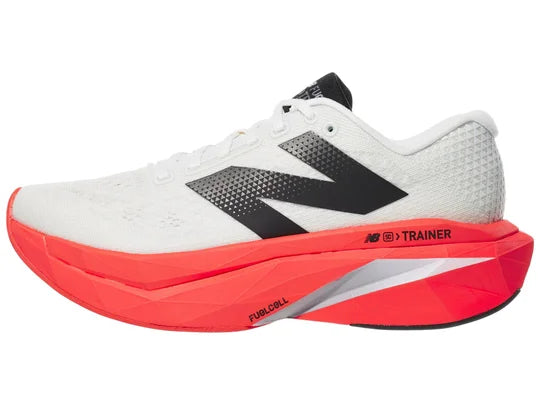 Men's New Balance Fuelcell SuperComp Trainer v3. White upper. Red midsole. Lateral view.