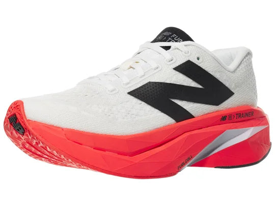 Men's New Balance Fuelcell SuperComp Trainer v3. White upper. Red midsole. Lateral view.