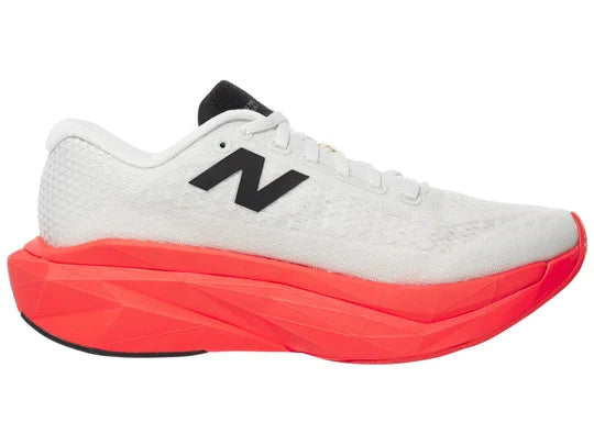 Men's New Balance Fuelcell SuperComp Trainer v3. White upper. Red midsole. Medial view.