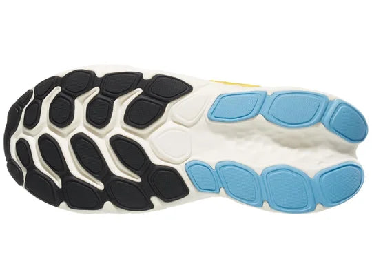 Men's New Balance More V4. Dark Grey upper. White midsole. Bottom view.