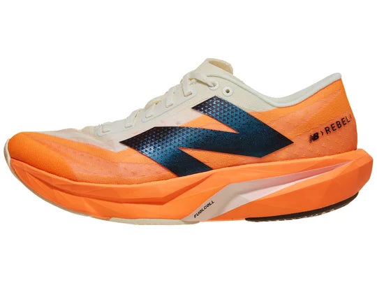 Men's New Balance Rebel v5. Dark Orange upper. Dark Orange midsole. Lateral view.