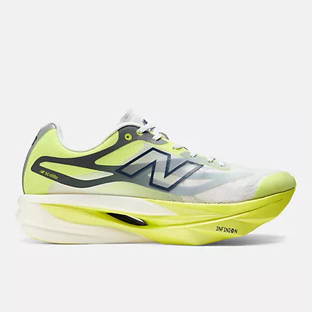 Men's New Balance SuperComp Elite v6. White upper. Yellow midsole. Lateral view.
