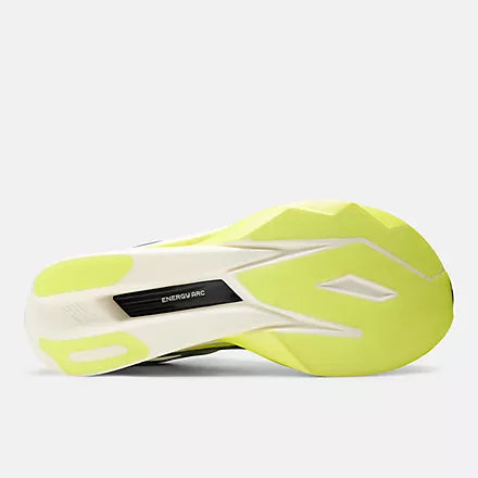 Men's New Balance SuperComp Elite v6. White upper. Yellow midsole. Bottom view.