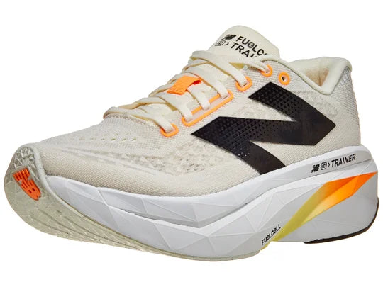Men's New Balance SuperComp Trainer v3. Off White upper. White midsole. Lateral view.