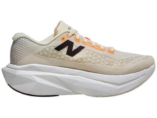 Men's New Balance SuperComp Trainer v3. Off White upper. White midsole. Medial view.