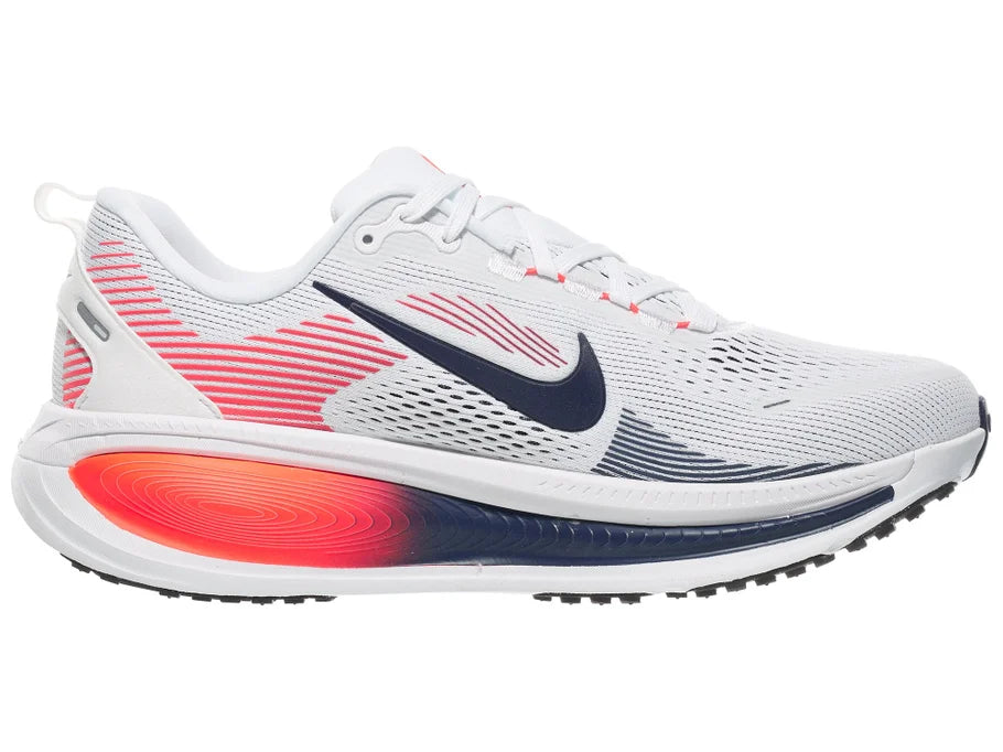Men's Nike Vomero 18. White upper. Red midsole. Medial view.