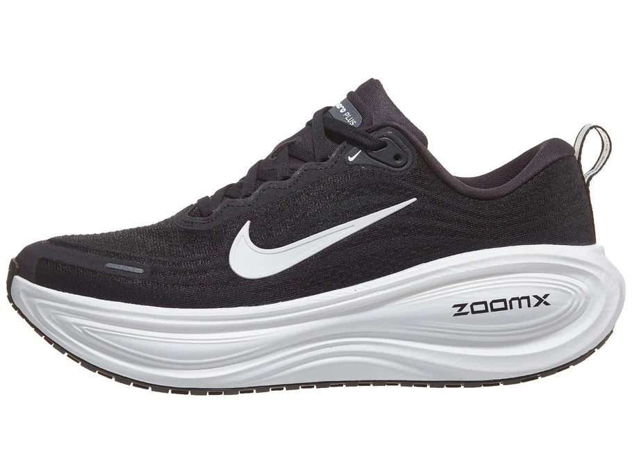 Men's Nike Vomero Plus. Black upper. White midsole. Lateral view.