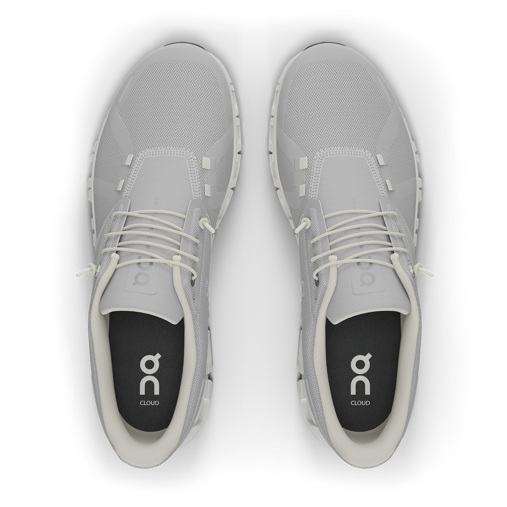Men's On Cloud 6. Light Grey upper. White midsole. Top view.