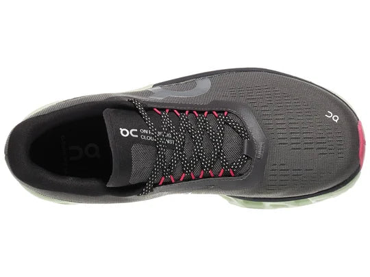 Men's On Running Cloudmonster 2. Dark Grey upper. Green midsole. Top view.