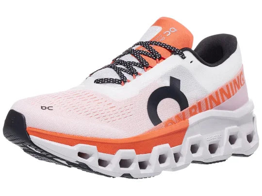 Men's On Cloudmonster 2. White upper. White midsole. Lateral view.