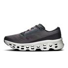 Men's On Cloudmonster 3. Grey and purple upper. White midsole. Medial view.