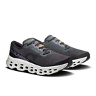 Men's On Cloudmonster 3. Grey and purple upper. White midsole. Lateral view.