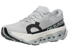 Men's On Running. Cloudmonster 3 Hyper. Grey upper. White midsole. Lateral view.