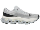 Men's On Running. Cloudmonster 3 Hyper. Grey upper. White midsole. Medial view.
