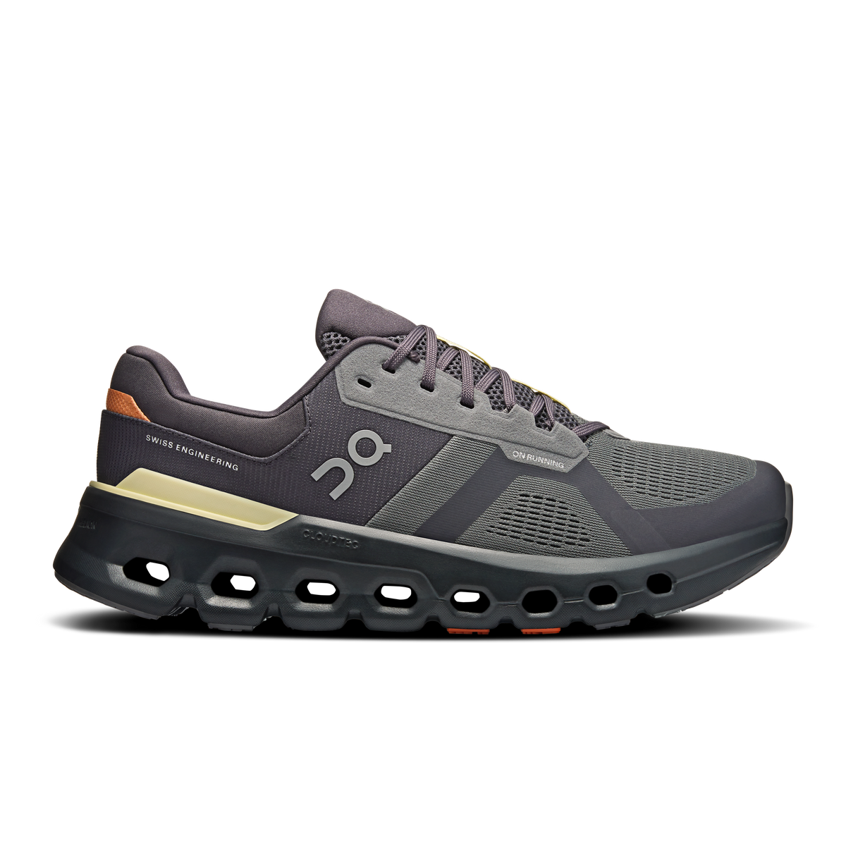 Men's On Cloudrunner 2. Black upper. Black midsole. Lateral view.