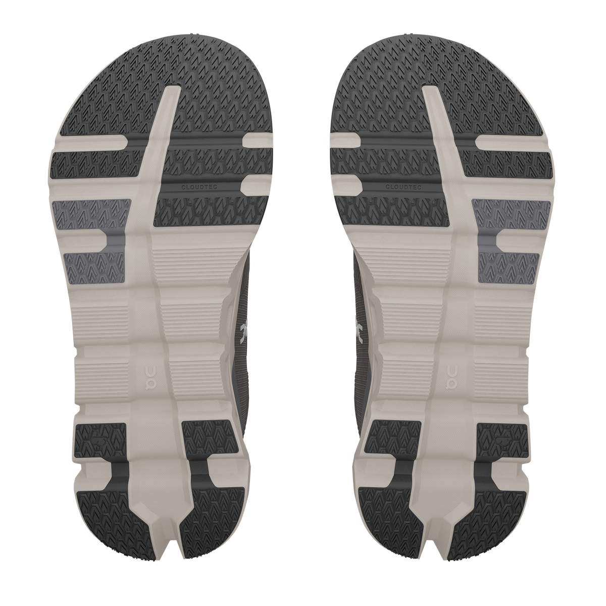 Men's On Cloudrunner  WP. Dark grey upper. Grey midsole. Bottom view.
