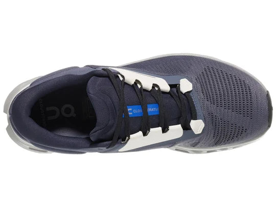 Men's On Cloudstratus 3. Dark Grey upper. White midsole. Top view.