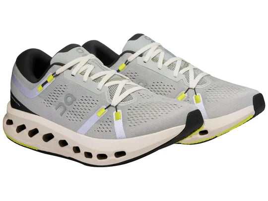 Men's On Cloudsurfer 2. Grey upper. Light grey midsole. Angled lateral view.
