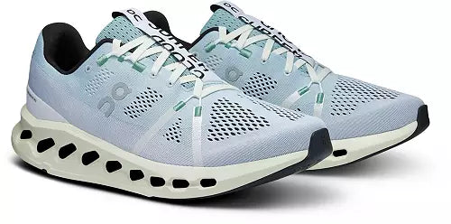 Men's On Cloudsurfer. Grey upper. Off white midsole. Lateral view.