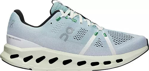 Men's On Cloudsurfer. Grey upper. Off white midsole. Lateral view.