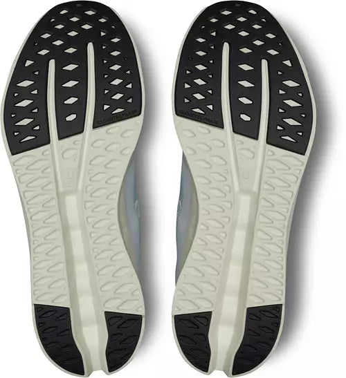 Men's On Cloudsurfer. Grey upper. Off white midsole. Bottom view.