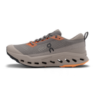 Men's On Cloudsurfer Trail 2. Grey upper. Grey midsole. Medial view.