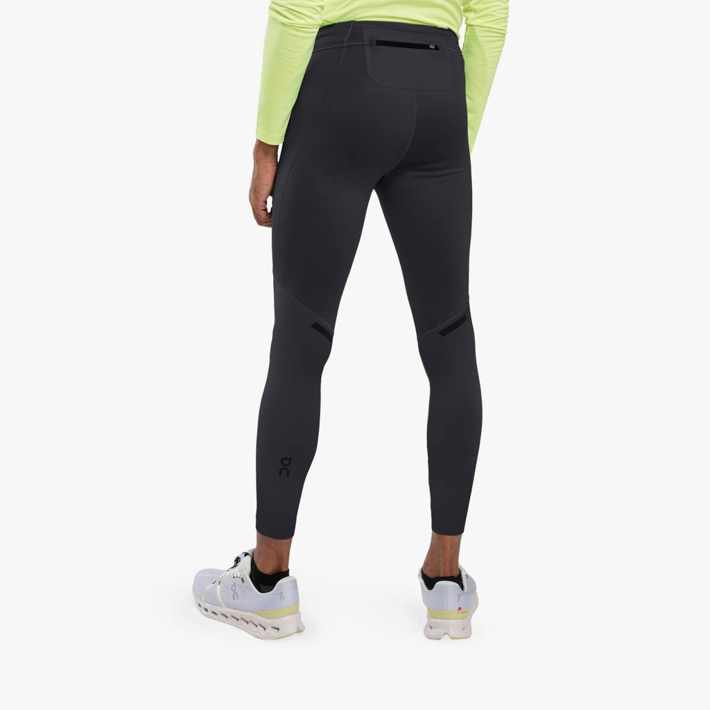 Men's On Running Performance Winter Tights. Black. Rear view.