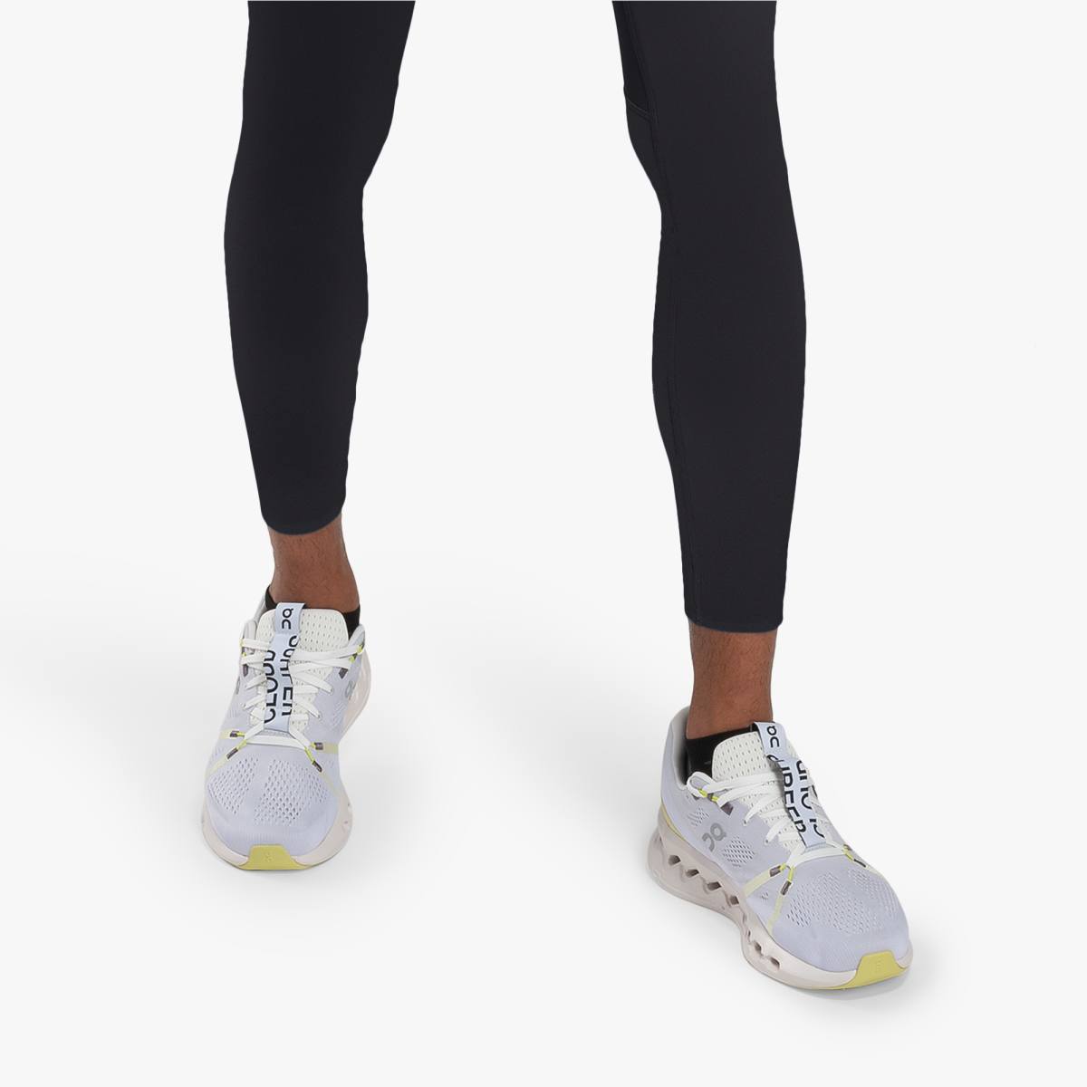 Men's On Running Performance Winter Tights. Black. Front view.
