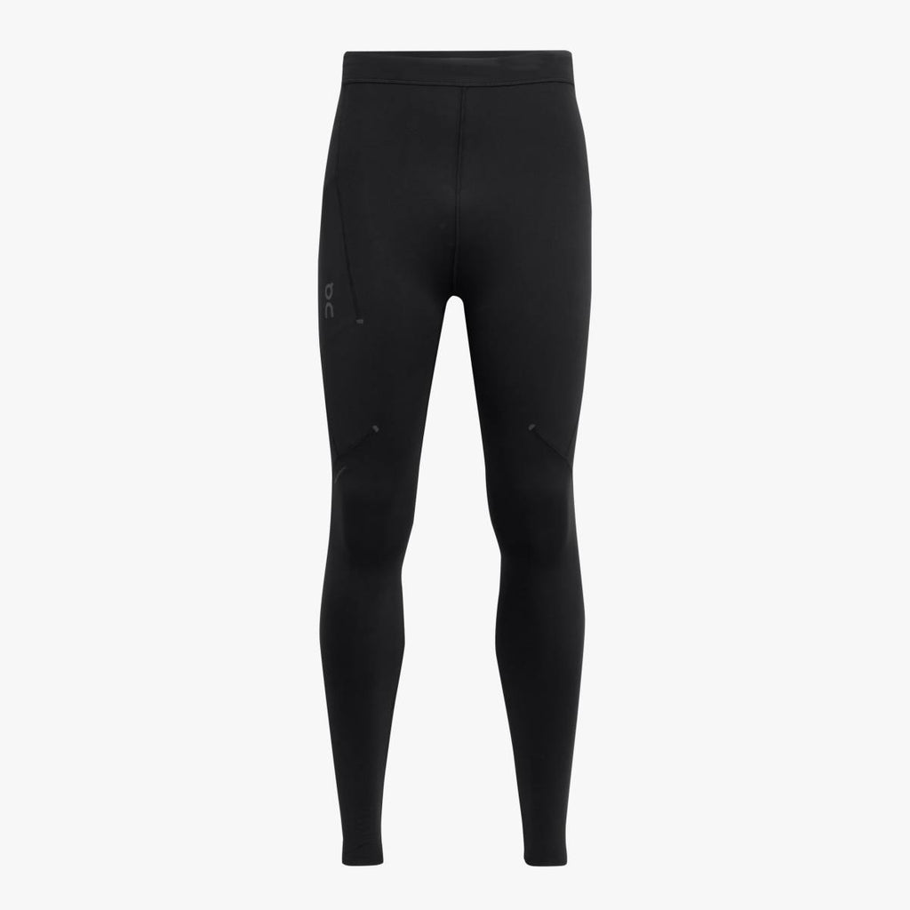 Men's On Running Performance Winter Tights. Black. Front view.