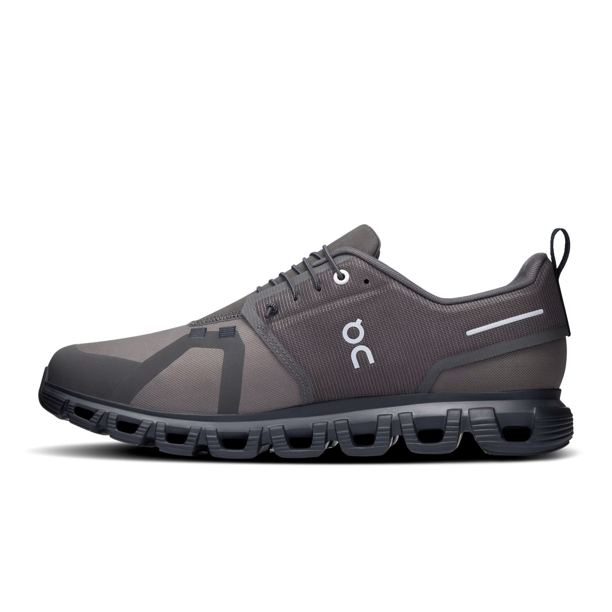 Men's On Cloud 6 WP. Black upper. Black midsole. Medial view.