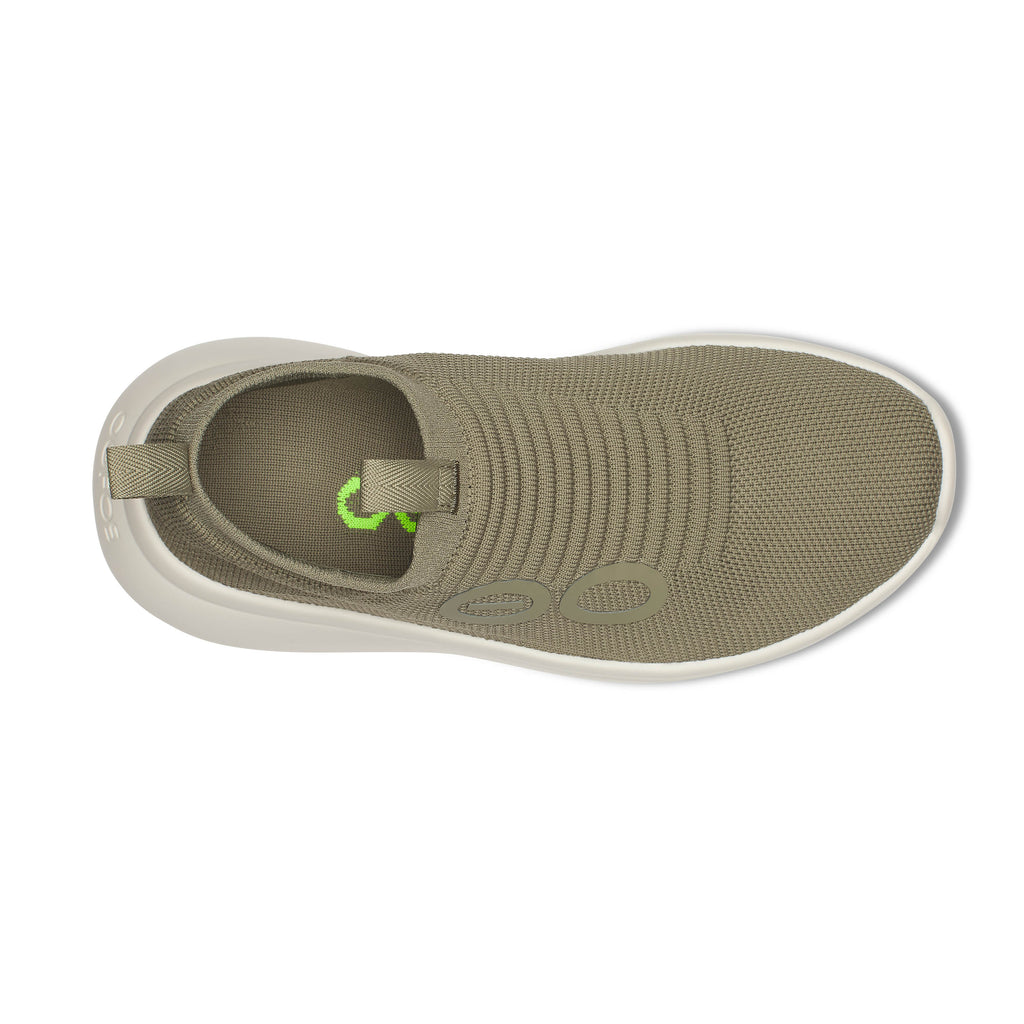 Men's Oofos Oomy Zen. Green upper. White midsole. Top view.