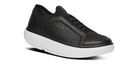 Men's Oofos. Club+. Black upper. White midsole. Lateral view.