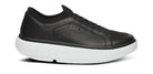 Men's Oofos. Club+. Black upper. White midsole. Lateral view.