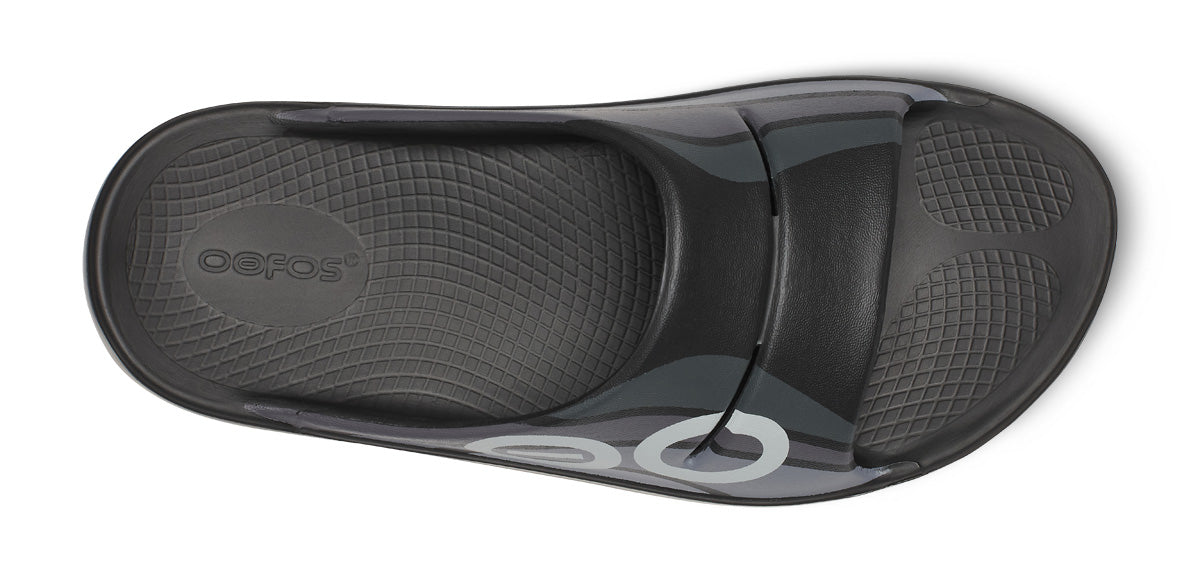 Men's Oofos Ooahh Sport Slide. Black. Top view.