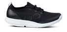 Oofos OOmg Sport LS Shoe. Black upper. White midsole. Lateral view.