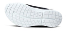 Oofos OOmg Sport LS Shoe. Black upper. White midsole. Bottom view.