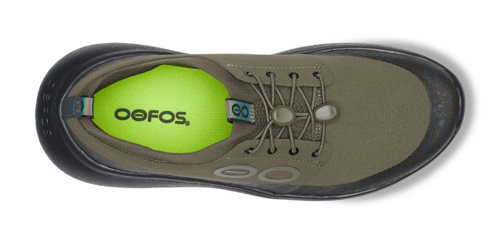 Men's Oofos Roam Ripstop. Green upper. Black midsole. Top view.